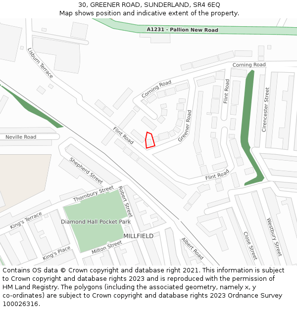 30, GREENER ROAD, SUNDERLAND, SR4 6EQ: Location map and indicative extent of plot