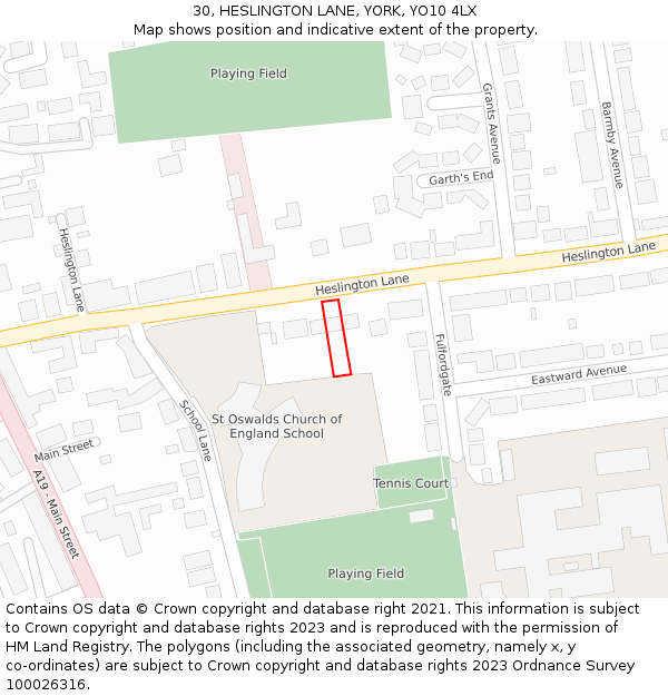 30, HESLINGTON LANE, YORK, YO10 4LX: Location map and indicative extent of plot