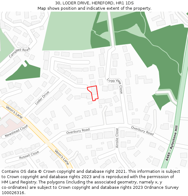 30, LODER DRIVE, HEREFORD, HR1 1DS: Location map and indicative extent of plot