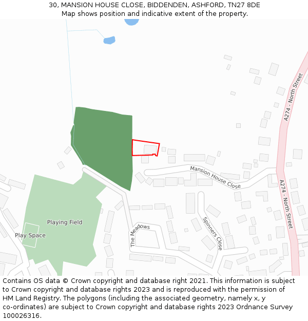 30, MANSION HOUSE CLOSE, BIDDENDEN, ASHFORD, TN27 8DE: Location map and indicative extent of plot