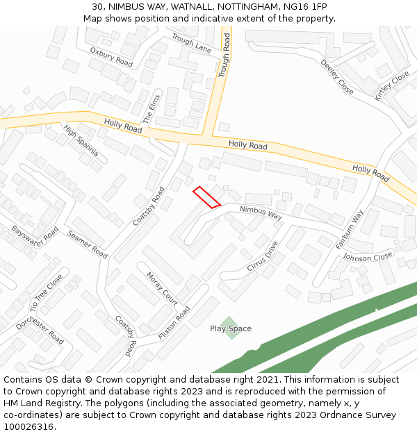 30, NIMBUS WAY, WATNALL, NOTTINGHAM, NG16 1FP: Location map and indicative extent of plot