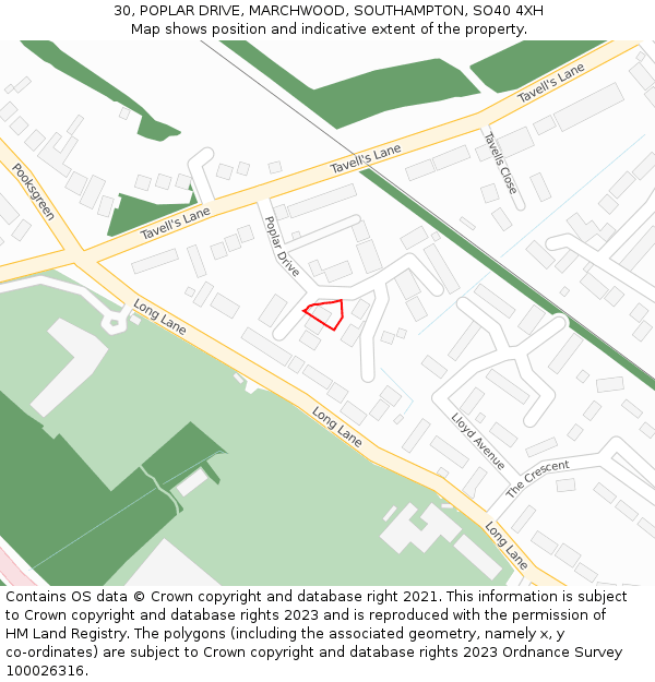 30, POPLAR DRIVE, MARCHWOOD, SOUTHAMPTON, SO40 4XH: Location map and indicative extent of plot