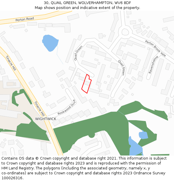 30, QUAIL GREEN, WOLVERHAMPTON, WV6 8DF: Location map and indicative extent of plot