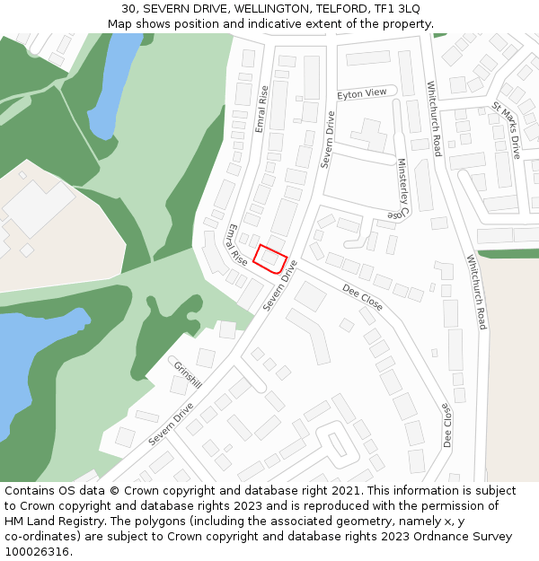 30, SEVERN DRIVE, WELLINGTON, TELFORD, TF1 3LQ: Location map and indicative extent of plot