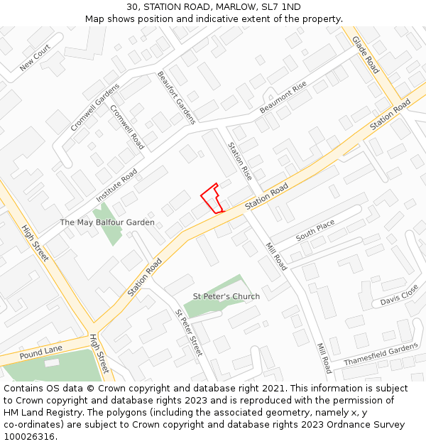 30, STATION ROAD, MARLOW, SL7 1ND: Location map and indicative extent of plot