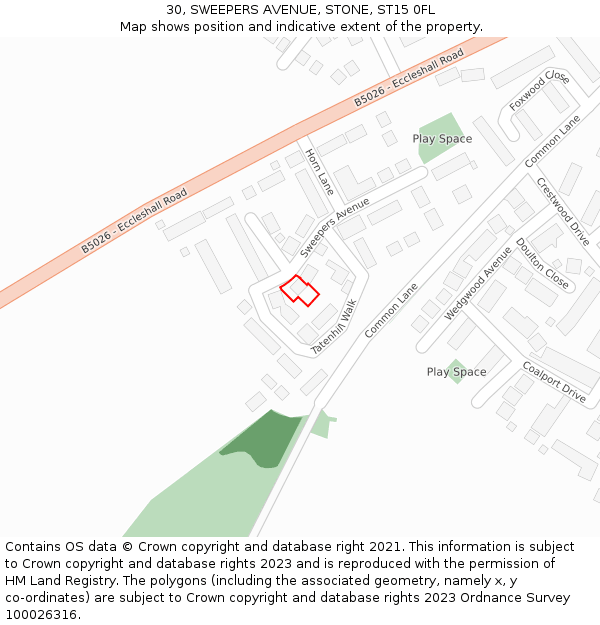 30, SWEEPERS AVENUE, STONE, ST15 0FL: Location map and indicative extent of plot