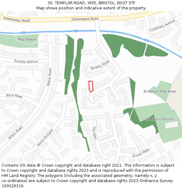 30, TEMPLAR ROAD, YATE, BRISTOL, BS37 5TF: Location map and indicative extent of plot