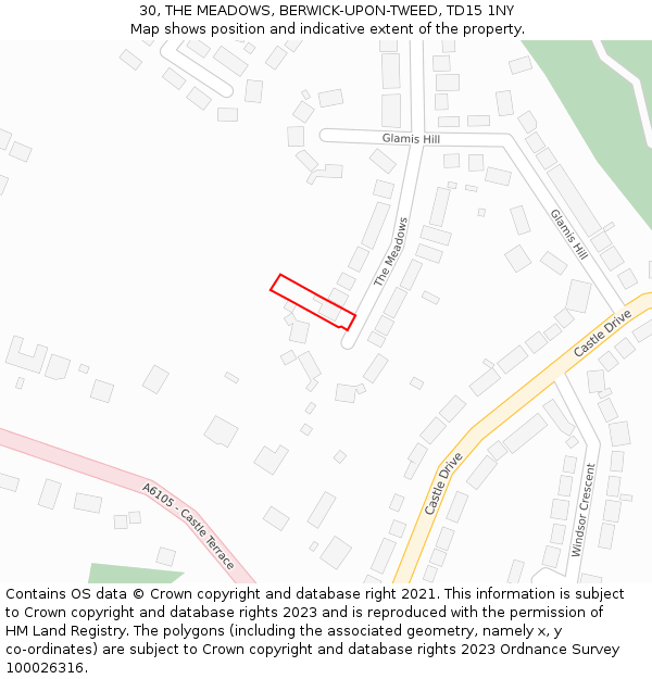 30, THE MEADOWS, BERWICK-UPON-TWEED, TD15 1NY: Location map and indicative extent of plot