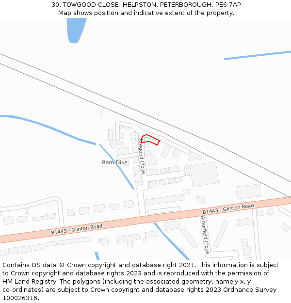 30, TOWGOOD CLOSE, HELPSTON, PETERBOROUGH, PE6 7AP: Location map and indicative extent of plot