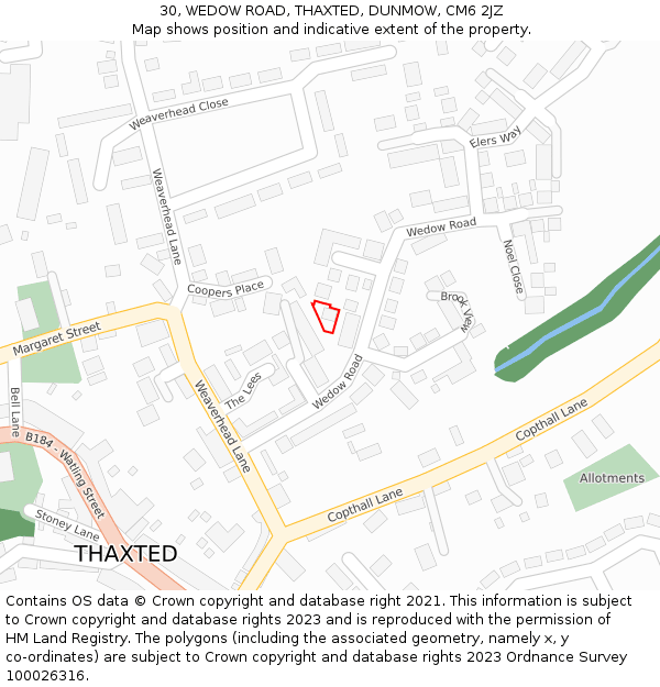 30, WEDOW ROAD, THAXTED, DUNMOW, CM6 2JZ: Location map and indicative extent of plot