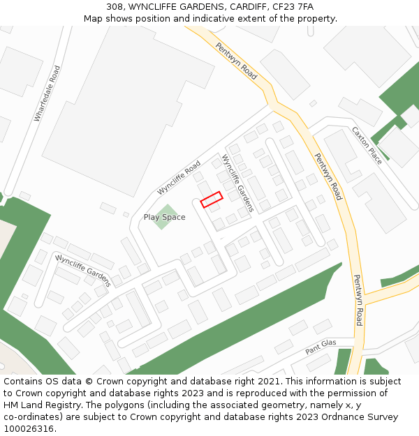 308, WYNCLIFFE GARDENS, CARDIFF, CF23 7FA: Location map and indicative extent of plot