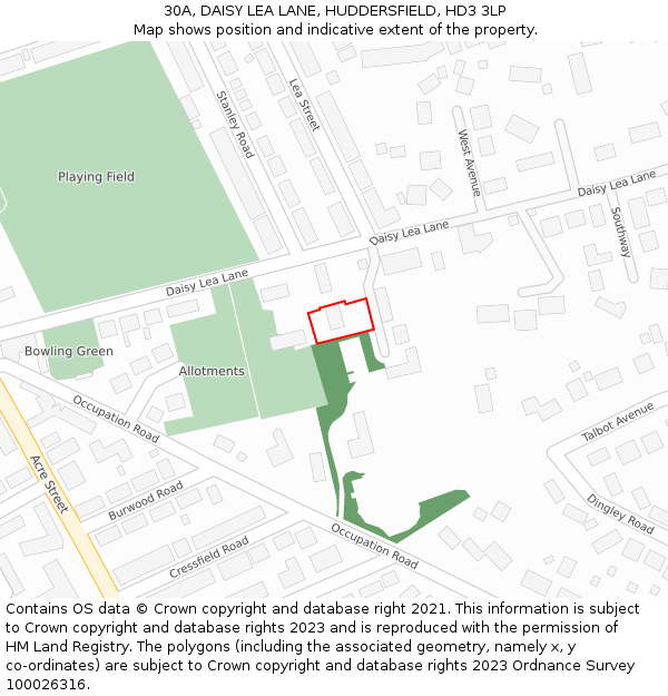 30A, DAISY LEA LANE, HUDDERSFIELD, HD3 3LP: Location map and indicative extent of plot