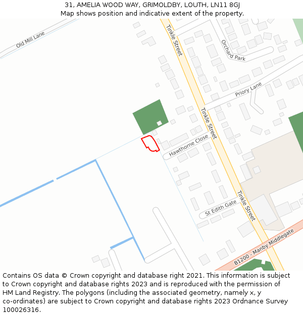 31, AMELIA WOOD WAY, GRIMOLDBY, LOUTH, LN11 8GJ: Location map and indicative extent of plot