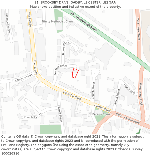 31, BROOKSBY DRIVE, OADBY, LEICESTER, LE2 5AA: Location map and indicative extent of plot