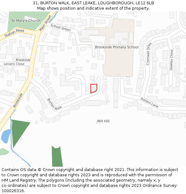 31, BURTON WALK, EAST LEAKE, LOUGHBOROUGH, LE12 6LB: Location map and indicative extent of plot