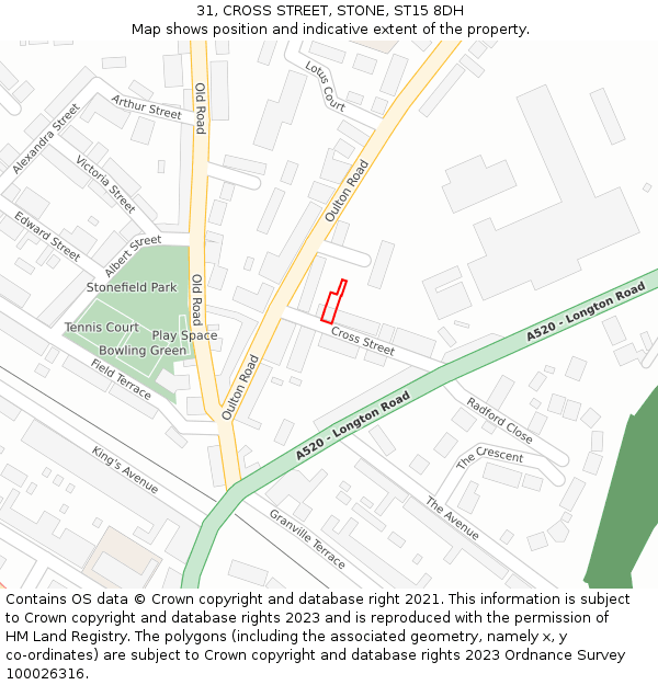 31, CROSS STREET, STONE, ST15 8DH: Location map and indicative extent of plot