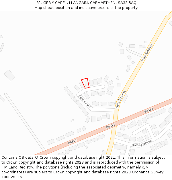 31, GER Y CAPEL, LLANGAIN, CARMARTHEN, SA33 5AQ: Location map and indicative extent of plot