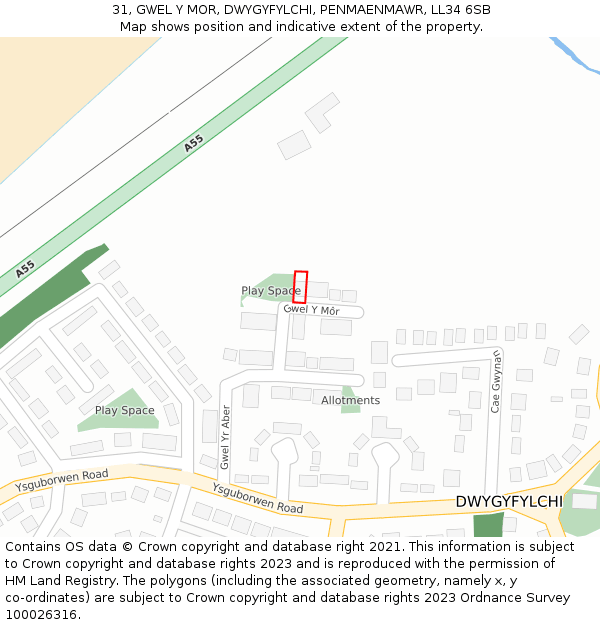 31, GWEL Y MOR, DWYGYFYLCHI, PENMAENMAWR, LL34 6SB: Location map and indicative extent of plot