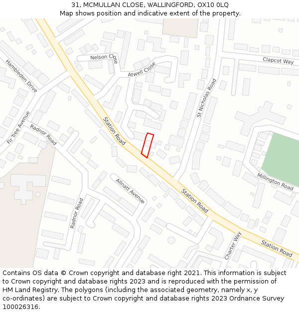 31, MCMULLAN CLOSE, WALLINGFORD, OX10 0LQ: Location map and indicative extent of plot