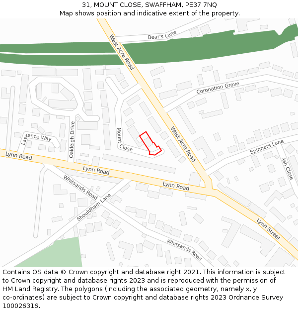 31, MOUNT CLOSE, SWAFFHAM, PE37 7NQ: Location map and indicative extent of plot