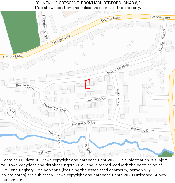 31, NEVILLE CRESCENT, BROMHAM, BEDFORD, MK43 8JF: Location map and indicative extent of plot