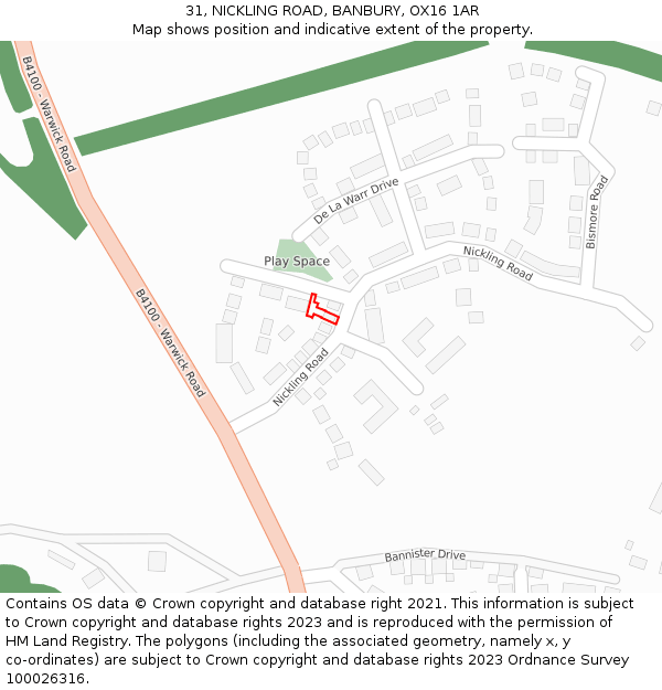 31, NICKLING ROAD, BANBURY, OX16 1AR: Location map and indicative extent of plot