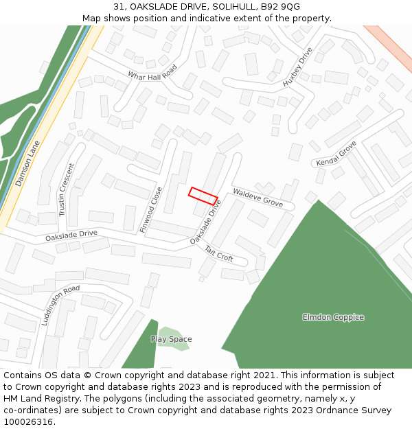 31, OAKSLADE DRIVE, SOLIHULL, B92 9QG: Location map and indicative extent of plot