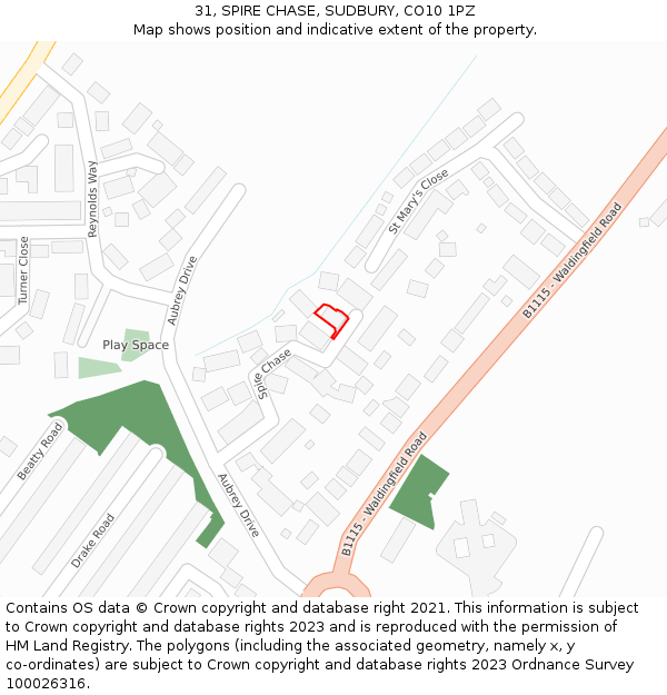 31, SPIRE CHASE, SUDBURY, CO10 1PZ: Location map and indicative extent of plot