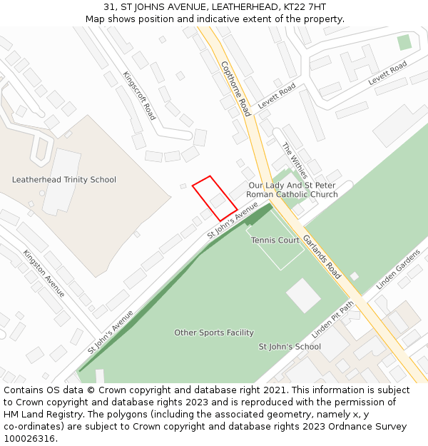 31, ST JOHNS AVENUE, LEATHERHEAD, KT22 7HT: Location map and indicative extent of plot