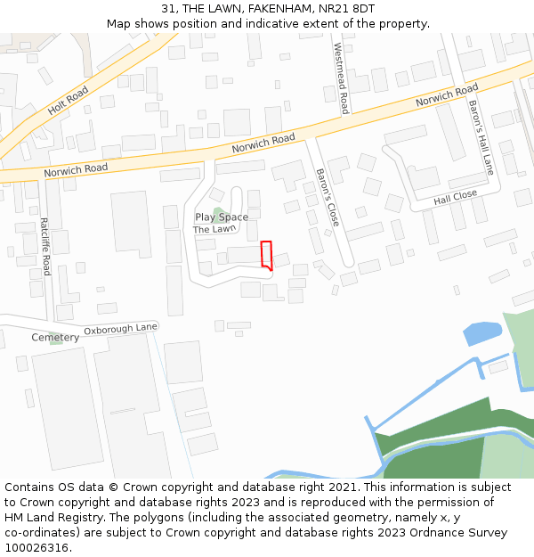 31, THE LAWN, FAKENHAM, NR21 8DT: Location map and indicative extent of plot