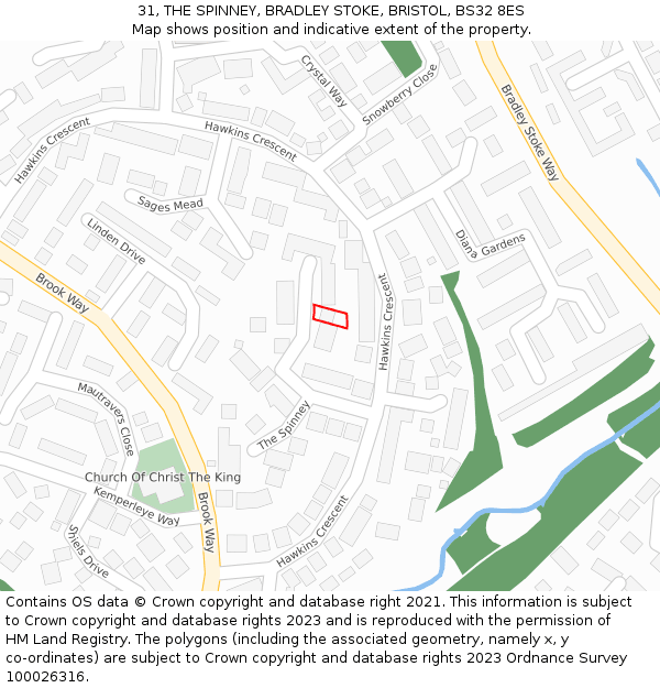 31, THE SPINNEY, BRADLEY STOKE, BRISTOL, BS32 8ES: Location map and indicative extent of plot