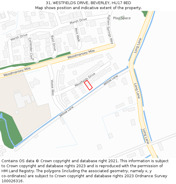 31, WESTFIELDS DRIVE, BEVERLEY, HU17 8ED: Location map and indicative extent of plot