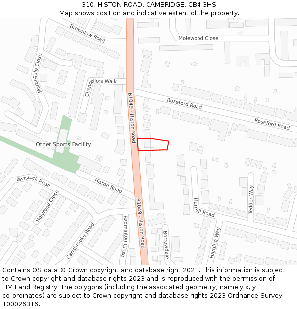 310, HISTON ROAD, CAMBRIDGE, CB4 3HS: Location map and indicative extent of plot