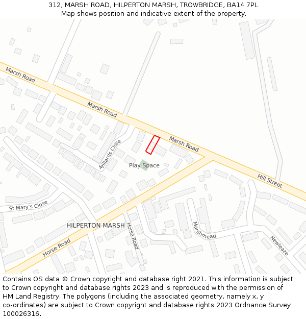 312, MARSH ROAD, HILPERTON MARSH, TROWBRIDGE, BA14 7PL: Location map and indicative extent of plot