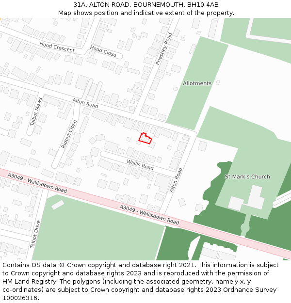 31A, ALTON ROAD, BOURNEMOUTH, BH10 4AB: Location map and indicative extent of plot