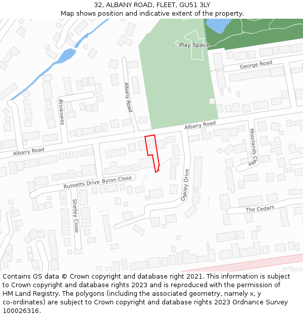 32, ALBANY ROAD, FLEET, GU51 3LY: Location map and indicative extent of plot