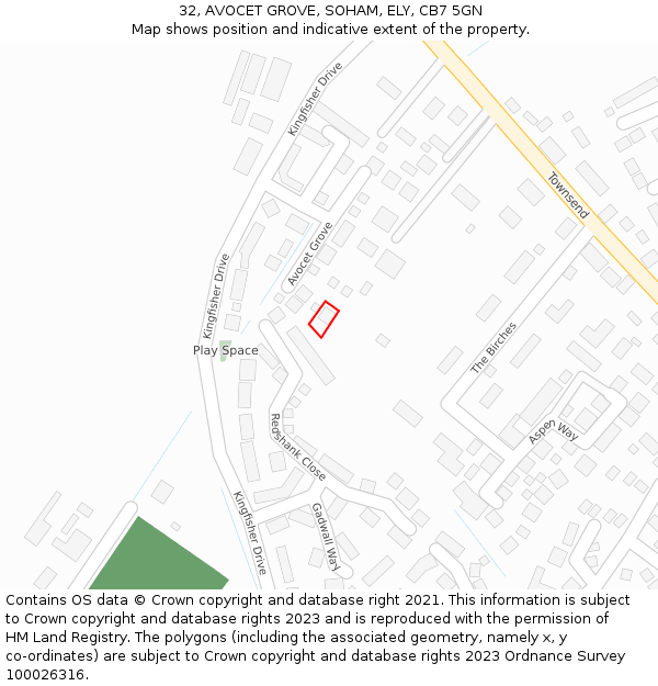 32, AVOCET GROVE, SOHAM, ELY, CB7 5GN: Location map and indicative extent of plot