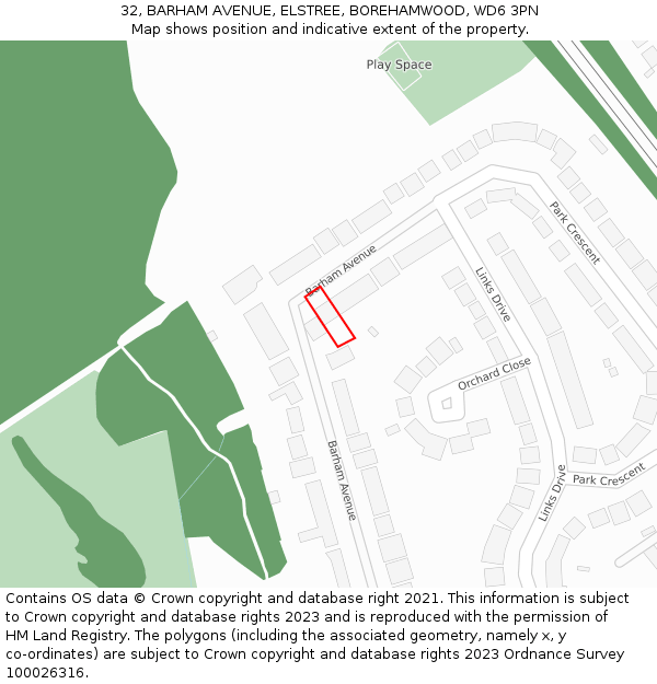 32, BARHAM AVENUE, ELSTREE, BOREHAMWOOD, WD6 3PN: Location map and indicative extent of plot