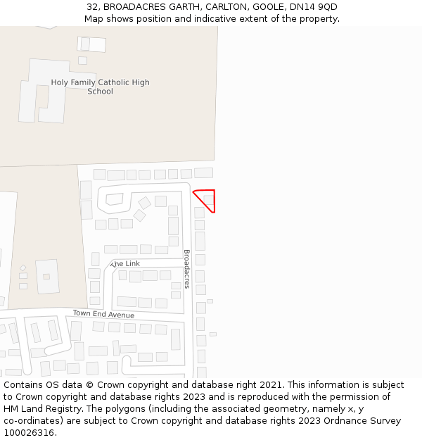 32, BROADACRES GARTH, CARLTON, GOOLE, DN14 9QD: Location map and indicative extent of plot