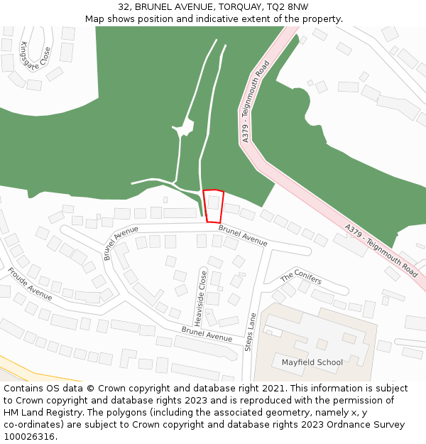 32, BRUNEL AVENUE, TORQUAY, TQ2 8NW: Location map and indicative extent of plot