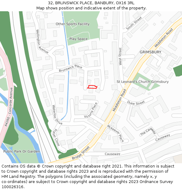 32, BRUNSWICK PLACE, BANBURY, OX16 3RL: Location map and indicative extent of plot