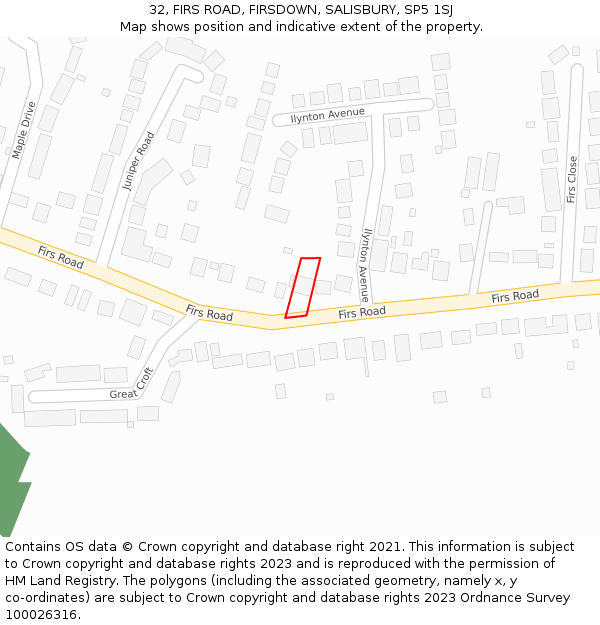 32, FIRS ROAD, FIRSDOWN, SALISBURY, SP5 1SJ: Location map and indicative extent of plot