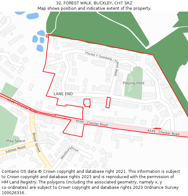 32, FOREST WALK, BUCKLEY, CH7 3AZ: Location map and indicative extent of plot