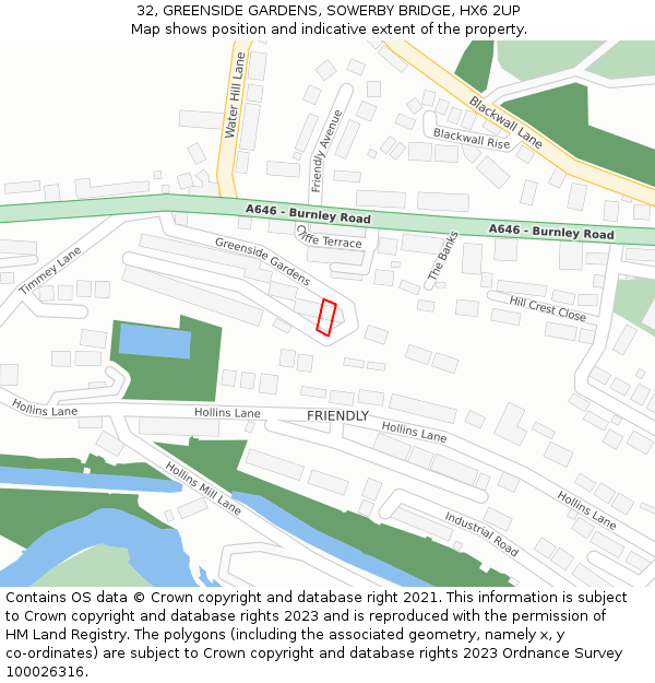 32, GREENSIDE GARDENS, SOWERBY BRIDGE, HX6 2UP: Location map and indicative extent of plot