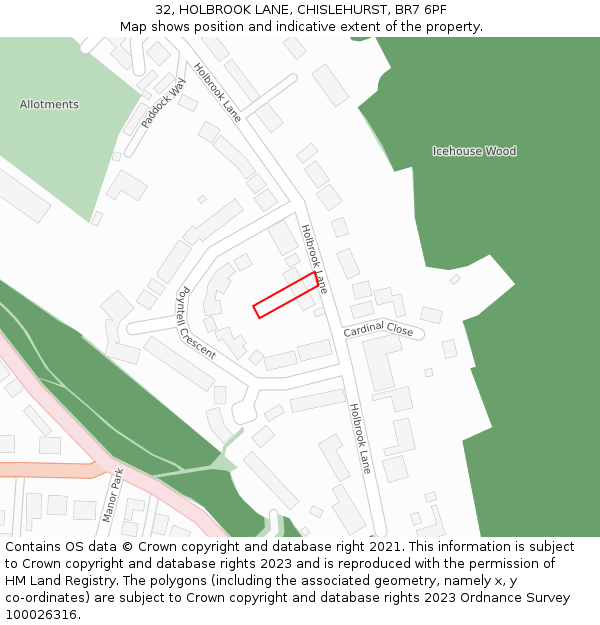 32, HOLBROOK LANE, CHISLEHURST, BR7 6PF: Location map and indicative extent of plot