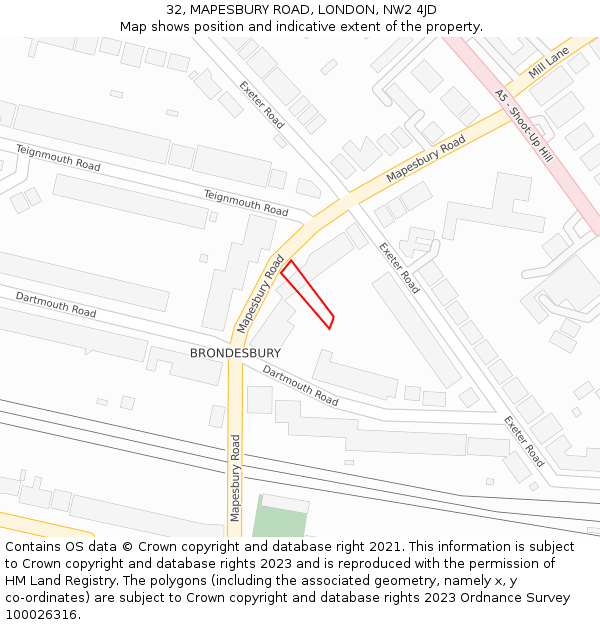 32, MAPESBURY ROAD, LONDON, NW2 4JD: Location map and indicative extent of plot