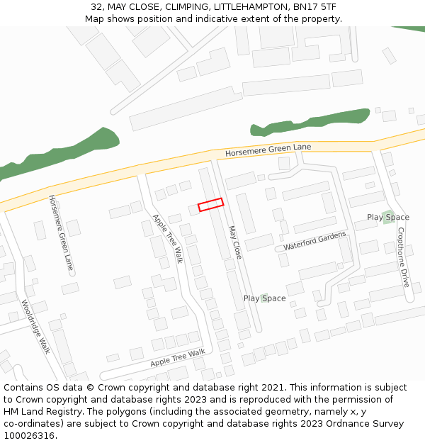 32, MAY CLOSE, CLIMPING, LITTLEHAMPTON, BN17 5TF: Location map and indicative extent of plot