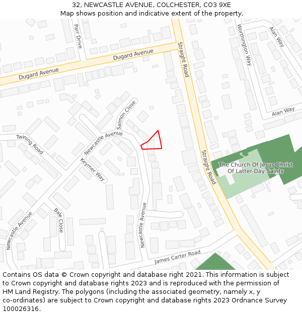 32, NEWCASTLE AVENUE, COLCHESTER, CO3 9XE: Location map and indicative extent of plot