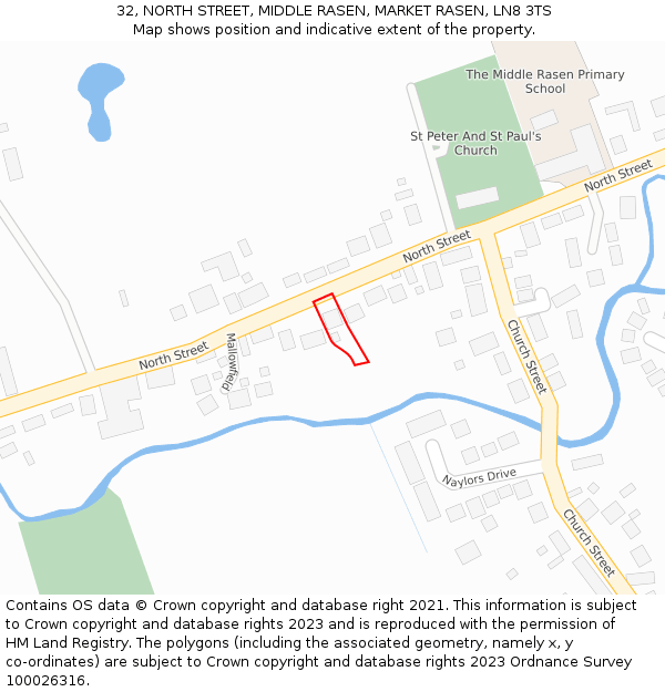 32, NORTH STREET, MIDDLE RASEN, MARKET RASEN, LN8 3TS: Location map and indicative extent of plot