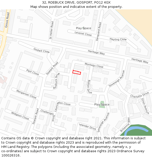 32, ROEBUCK DRIVE, GOSPORT, PO12 4GX: Location map and indicative extent of plot